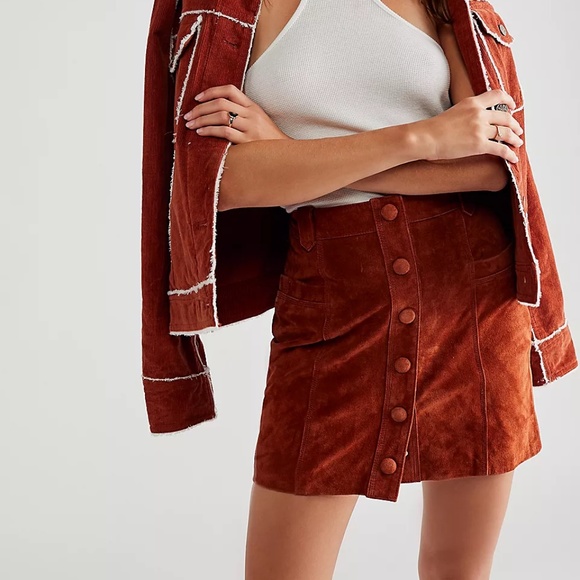 NWT Free People Blank NYC Sun Valley Skirt rust Sedona red - Picture 2 of 11